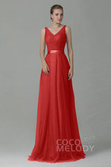 Sheath-Column Floor Length Tulle Bridesmaid Dress COZF1500F