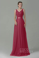 Sheath-Column Floor Length Tulle Bridesmaid Dress COZF1500F