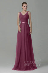 Sheath-Column Floor Length Tulle Bridesmaid Dress COZF1500F