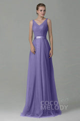 Sheath-Column Floor Length Tulle Bridesmaid Dress COZF1500F
