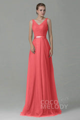 Sheath-Column Floor Length Tulle Bridesmaid Dress COZF1500F