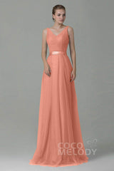 Sheath-Column Floor Length Tulle Bridesmaid Dress COZF1500F