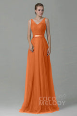 Sheath-Column Floor Length Tulle Bridesmaid Dress COZF1500F
