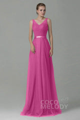 Sheath-Column Floor Length Tulle Bridesmaid Dress COZF1500F