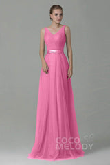 Sheath-Column Floor Length Tulle Bridesmaid Dress COZF1500F