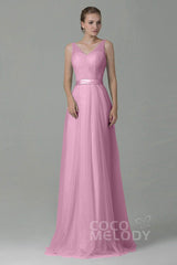 Sheath-Column Floor Length Tulle Bridesmaid Dress COZF1500F