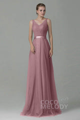 Sheath-Column Floor Length Tulle Bridesmaid Dress COZF1500F