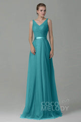 Sheath-Column Floor Length Tulle Bridesmaid Dress COZF1500F