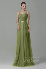 Sheath-Column Floor Length Tulle Bridesmaid Dress COZF1500F