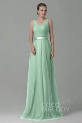 Sheath-Column Floor Length Tulle Bridesmaid Dress COZF1500F
