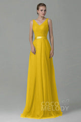 Sheath-Column Floor Length Tulle Bridesmaid Dress COZF1500F