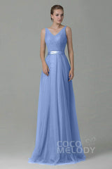 Sheath-Column Floor Length Tulle Bridesmaid Dress COZF1500F