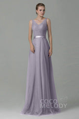 Sheath-Column Floor Length Tulle Bridesmaid Dress COZF1500F