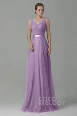 Sheath-Column Floor Length Tulle Bridesmaid Dress COZF1500F