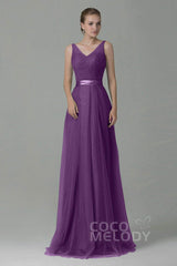 Sheath-Column Floor Length Tulle Bridesmaid Dress COZF1500F