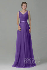Sheath-Column Floor Length Tulle Bridesmaid Dress COZF1500F