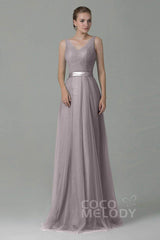 Sheath-Column Floor Length Tulle Bridesmaid Dress COZF1500F