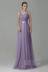 Sheath-Column Floor Length Tulle Bridesmaid Dress COZF1500F