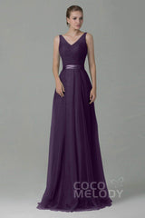 Sheath-Column Floor Length Tulle Bridesmaid Dress COZF1500F