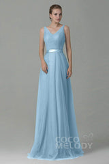 Sheath-Column Floor Length Tulle Bridesmaid Dress COZF1500F
