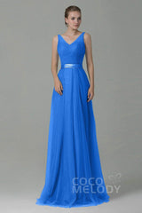 Sheath-Column Floor Length Tulle Bridesmaid Dress COZF1500F