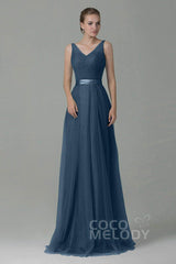Sheath-Column Floor Length Tulle Bridesmaid Dress COZF1500F