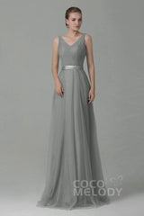 Sheath-Column Floor Length Tulle Bridesmaid Dress COZF1500F