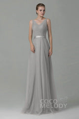 Sheath-Column Floor Length Tulle Bridesmaid Dress COZF1500F