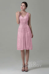 Sheath-Column Knee Length Lace Bridesmaid Dress COZK16010