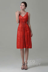 Sheath-Column Knee Length Lace Bridesmaid Dress COZK16010