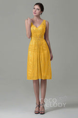 Sheath-Column Knee Length Lace Bridesmaid Dress COZK16010