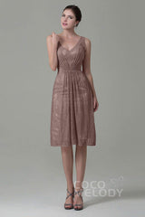 Sheath-Column Knee Length Lace Bridesmaid Dress COZK16010