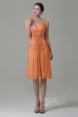 Sheath-Column Knee Length Lace Bridesmaid Dress COZK16010