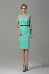 Sheath-Column Knee Length Lace Bridesmaid Dress COZK16011