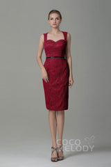 Sheath-Column Knee Length Lace Bridesmaid Dress COZK16011