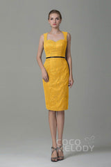 Sheath-Column Knee Length Lace Bridesmaid Dress COZK16011