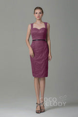 Sheath-Column Knee Length Lace Bridesmaid Dress COZK16011