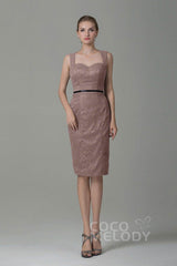 Sheath-Column Knee Length Lace Bridesmaid Dress COZK16011