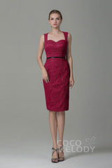 Sheath-Column Knee Length Lace Bridesmaid Dress COZK16011