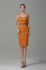 Sheath-Column Knee Length Lace Bridesmaid Dress COZK16011