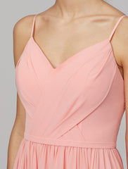 A-Line Spaghetti Strap Floor Length Chiffon Bridesmaid Dress with Criss Cross / Split Front