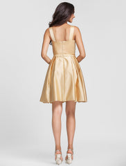 Ball Gown / A-Line V Neck Knee Length Satin Bridesmaid Dress with Sash / Ribbon / Criss Cross / Draping
