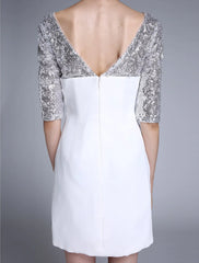 Sheath / Column Mother of the Bride Dress Sparkle & Shine Jewel Neck Short / Mini Chiffon Half Sleeve No with Sequin