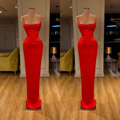 Crimson Red Mermaid Prom Dress Spaghetti Straps Evening Gown