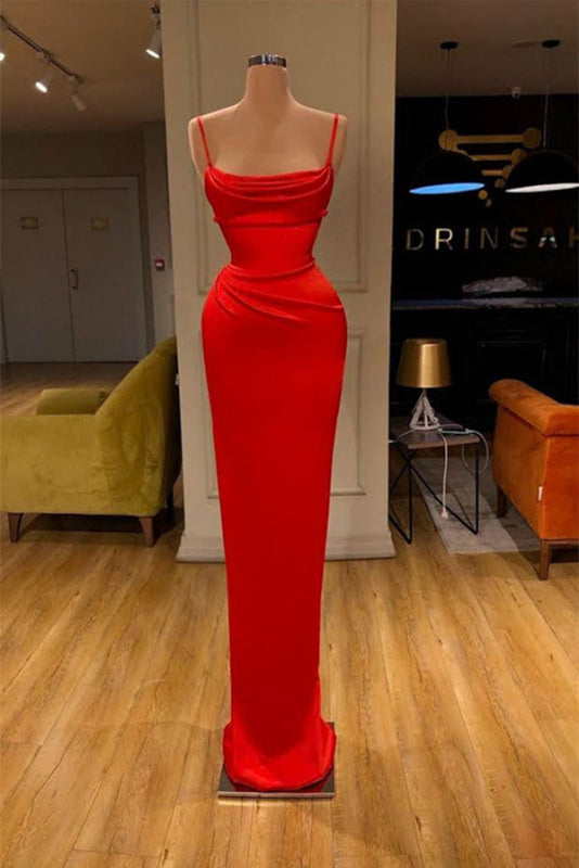 Crimson Red Mermaid Prom Dress Spaghetti Straps Evening Gown