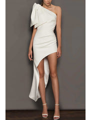 Sheath / Column Cocktail Dresses Minimalist Dress Party Wear Birthday Asymmetrical Sleeveless One Shoulder  Fabric with Pure Color