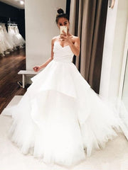 Custom Made A Line Sweetheart Neck White Wedding Dresses Ruched Formal Dress