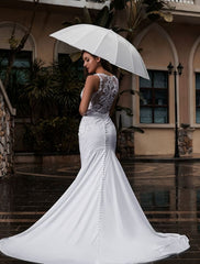 Customize Wedding Dress With Train Sleeveless Beaded Square Neck Bridal Gowns