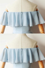 Mignon hors de l'épaule robe de retour bleu clair, robes courtes hoco