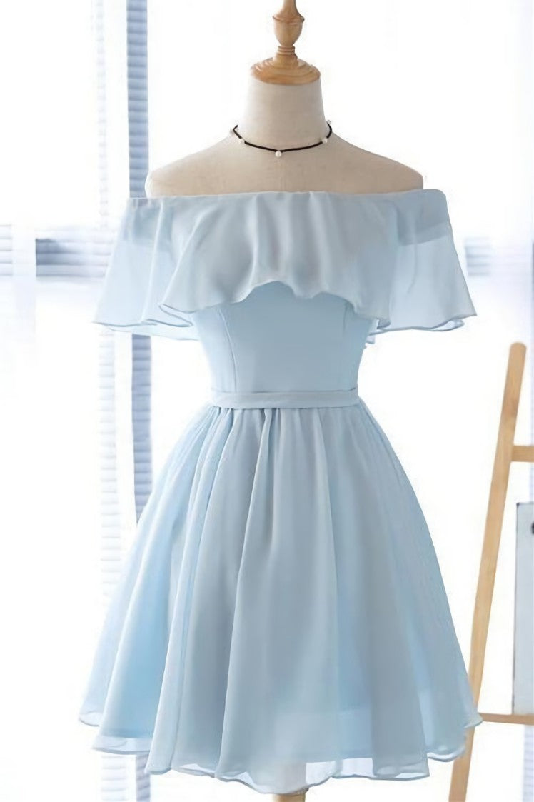 Mignon hors de l'épaule robe de retour bleu clair, robes courtes hoco
